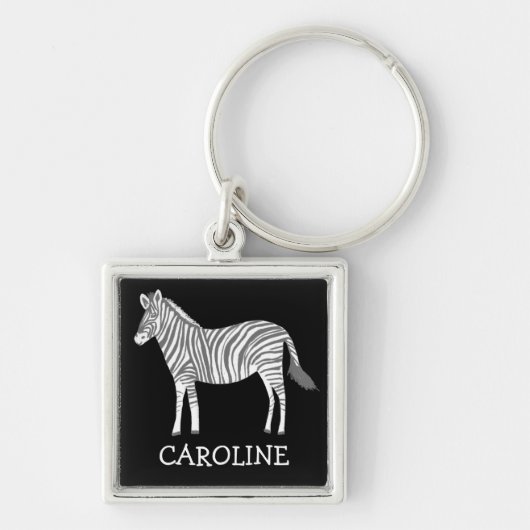 Cute Grey White zebra animal print CUSTOM NAME Sleutelhanger (Voorkant)