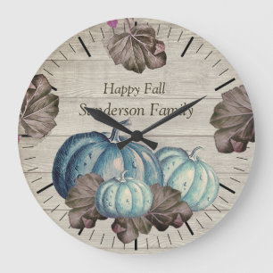 Cute Grey Wood Autumn Herfst Blue Pumpkin Large C Grote Klok