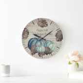 Cute Grey Wood Autumn Herfst Blue Pumpkin Large C Grote Klok (Huis)