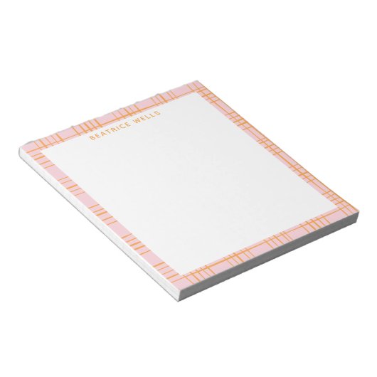 Cute Grid Lines Pattern Pastel Pink Personated Notitieblok (Schuin)