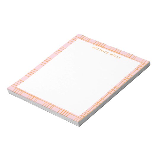 Cute Grid Lines Pattern Pastel Pink Personated Notitieblok (Linkerzijde)