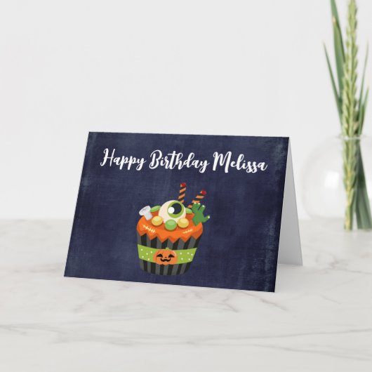 Cute & griezelige Halloween-cupcake met een groot Kaart (Voorkant)