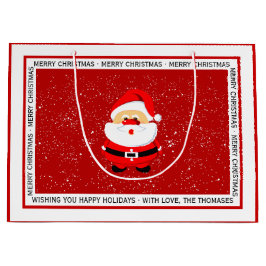 Cute, griezelige kerstkerstman, rood groot cadeauzakje