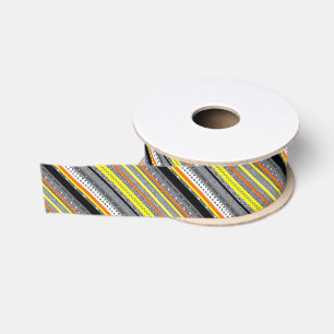 Cute grijs gele oranje aztec patronen grosgrain lint