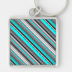 Cute grijze aqua aztec patronen sleutelhanger