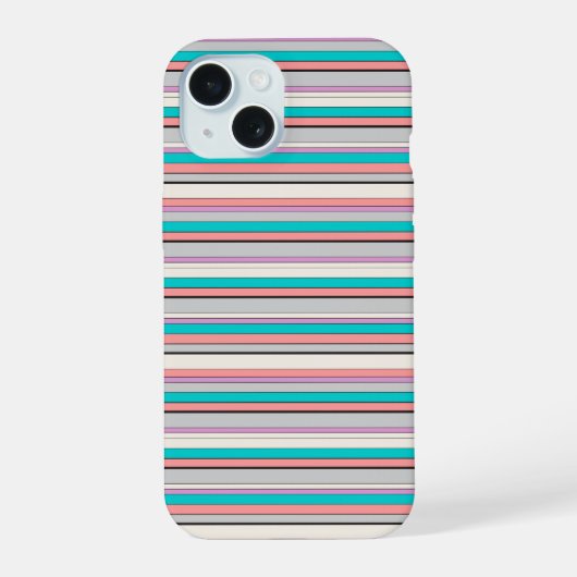 Cute grijze aqua strepen iPhone 15 case (Achterkant)