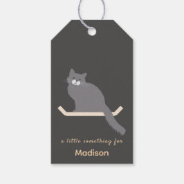 Cute grijze kat cadeaukaartje met kattenmeubilair cadeaulabel