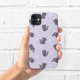 Cute Grijze Kat Paarse Hoes voor Telefoon