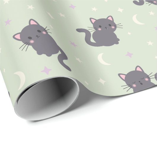 Cute Grijze Kat Salie Inpakpapier (Rol Hoek)