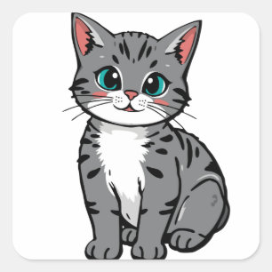 Cute Grijze Lapjeskat Sticker – Schattige Cartoon