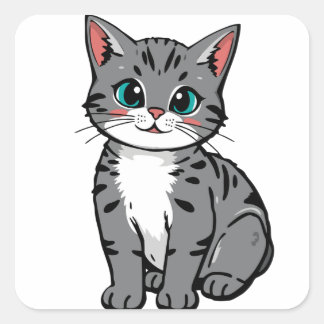 Cute Grijze Lapjeskat Sticker – Schattige Cartoon