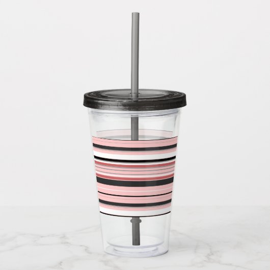 Cute grijze roze strepen acryl drinkbeker (Voorkant)