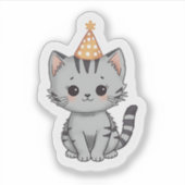 Cute Grijze Tabby Kittens Verjaardagsfeest Sticker (Voorkant)