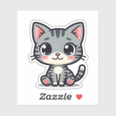 Cute Grijze Tabby Poes Sticker – Grote Ogen (Vel)