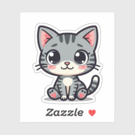 Cute Grijze Tabby Poes Sticker – Grote Ogen