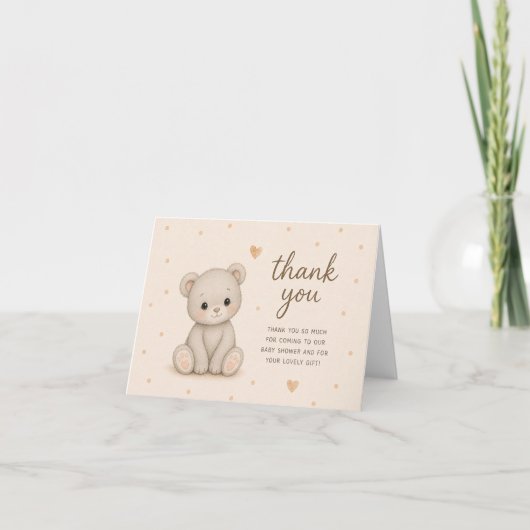 Cute Grijze Teddybeer Babyshower Bedankkaart (Voorkant)