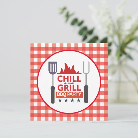 Cute grill chill bbq uitnodiging (Staand voorkant)