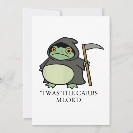 Cute Grim Reaper Frog – ’Twas the Carbs M’Lord Kaart (Voorkant)