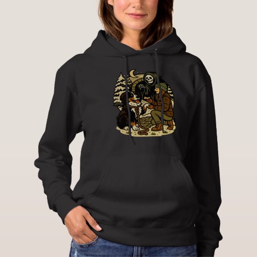 Cute Grim Reaper Girl and Dog Spooky Forest Night Hoodie (Voorkant)
