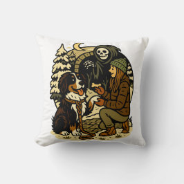 Cute Grim Reaper Girl and Dog Spooky Forest Night Kussen