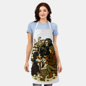 Cute Grim Reaper Girl and Dog Spooky Forest Night Schort (Gedragen)