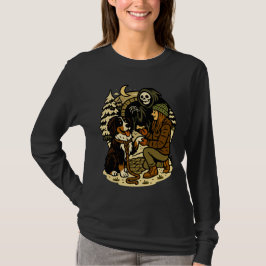 Cute Grim Reaper Girl and Dog Spooky Forest Night T-shirt