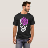 Cute Grinning Feminine Skull met Large Roos Graph T-shirt (Voorkant volledig)