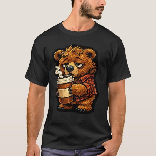 Cute Grizzly Bear Coffee Lover Funny Coffee Design T-shirt (Voorkant)