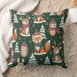 Cute Groen Bos Kerst Dierenpatroon Kussen