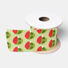 Cute Groene Alien in Kerstmannenhoed Patroon Satijnen Lint