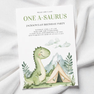 Cute Groene Aquarel Dinosaurus 1e Verjaardagsfeest Kaart