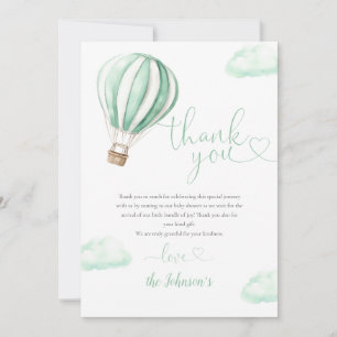 Cute groene baby shower met hete luchtballon bedankkaart