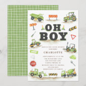 Cute Groene Bouwtruck Baby Shower Uitnodiging (Voorkant / Achterkant)