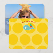 Cute groene cartoon walvis feestje foto voor kinde bedankkaart (Voorkant / Achterkant)