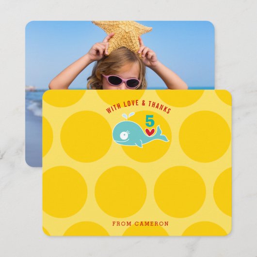 Cute groene cartoon walvis feestje foto voor kinde bedankkaart (Voorkant / Achterkant)