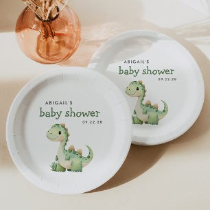 Cute Groene Dinosaur Baby Shower Papieren Bordje