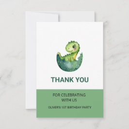 Cute Groene Dinosaur Waterverf Kinderverjaardagsfe Bedankkaart