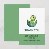 Cute Groene Dinosaur Waterverf Kinderverjaardagsfe Bedankkaart (Voorkant / Achterkant)