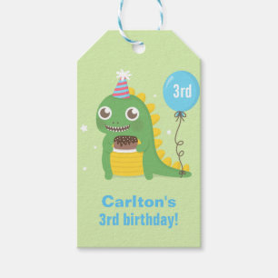 Cute Groene Dinosaurus Verjaardagsfeest Vieringen Cadeaulabel