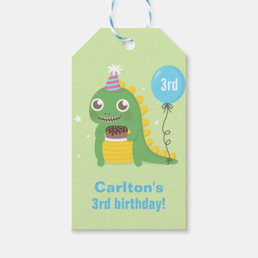 Cute Groene Dinosaurus Verjaardagsfeest Vieringen Cadeaulabel (Voorkant)