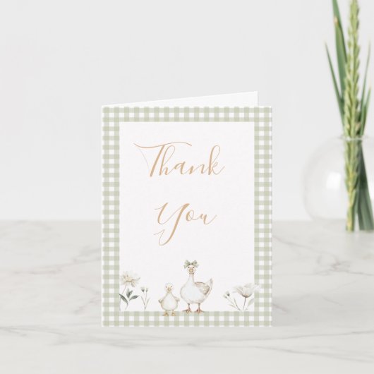 Cute Groene Dwaas Gans Babyshower Bedankkaart (Voorkant)
