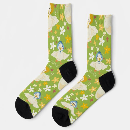Cute Groene Eend & Madeliefje Naadloos Patroon Sokken (Links)