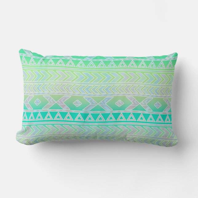 Cute groene en turquoise Azteekse stijlpatroon Kussen (Voorkant)