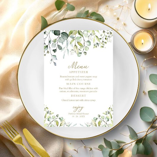 Cute Groene Eucalyptus Bruiloftsborrel Menu Kaart
