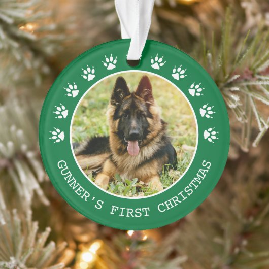 Cute groene hond pootafdrukken fotolijstje Kerstmi Ornament (Boom)