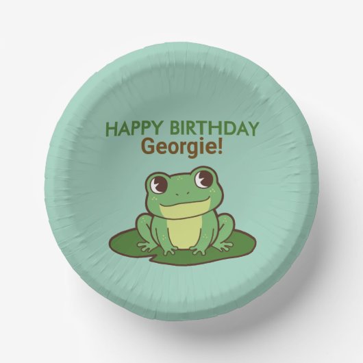 Cute Groene Kikker Verjaardagsfeest Bord  (Voorkant)