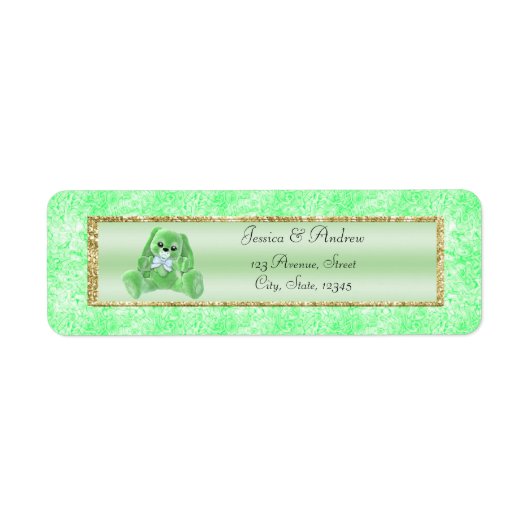 Cute Groene Konijn Baby Shower Etiket (Voorkant)