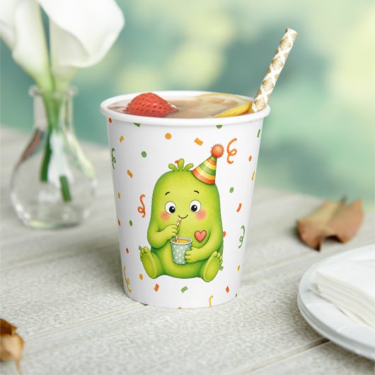 Cute Groene Monster Verjaardag Papieren Bekers (Insitu)