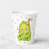 Cute Groene Monster Verjaardag Papieren Bekers (Voorkant)