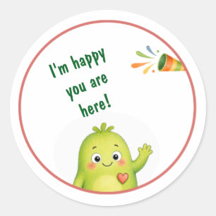 Cute Groene Monster Verjaardagsstickers Ronde Sticker